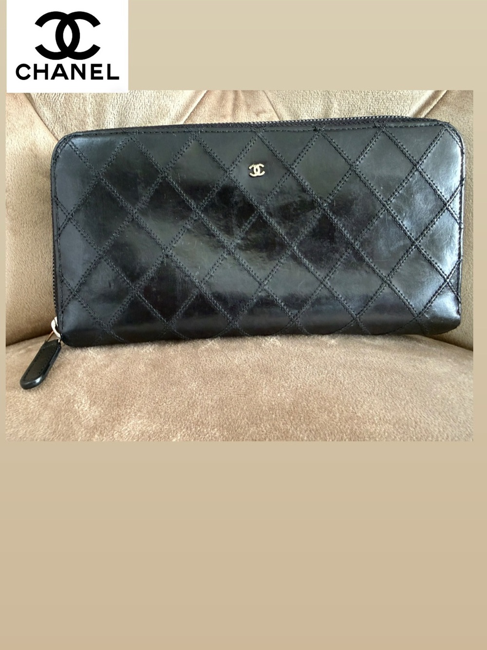 CHANEL Bicolore Quilted CC Logo Lambskin Zip Around Long Wallet